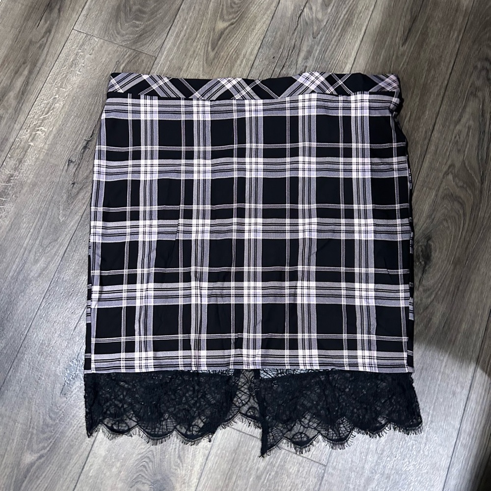 Torrid Black Pink and White Plaid Pencil Skirt with Lace